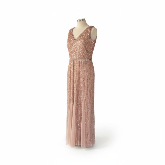 Adrianna Papell Platinum Rose Gold Sequin Gown Size 12 - Picture 1 of 7
